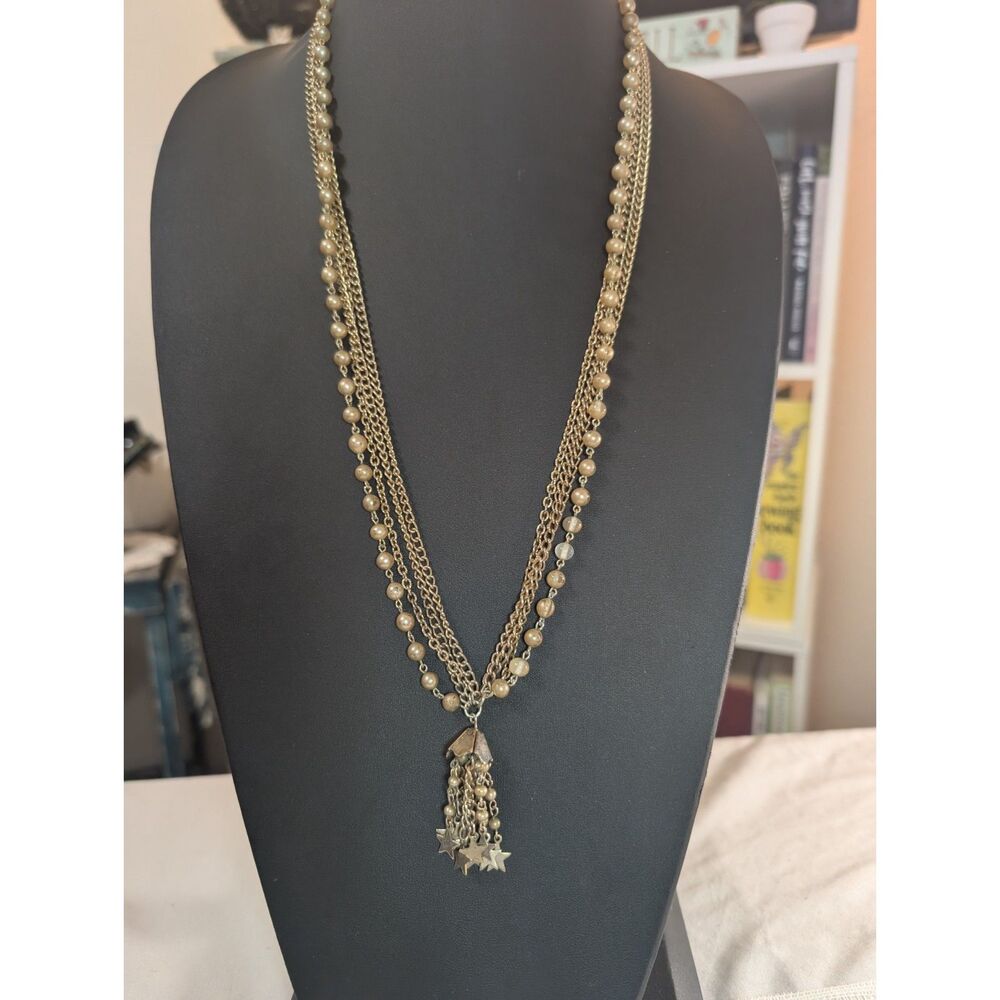 Boho Layered Faux Pearl & Curb Chain Celestial Statement Necklace